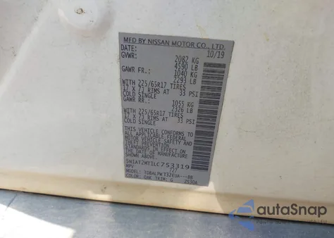 2020 Nissan Rogue S Fwd from USA, damaged, VIN 5N1AT2MT1LC753319